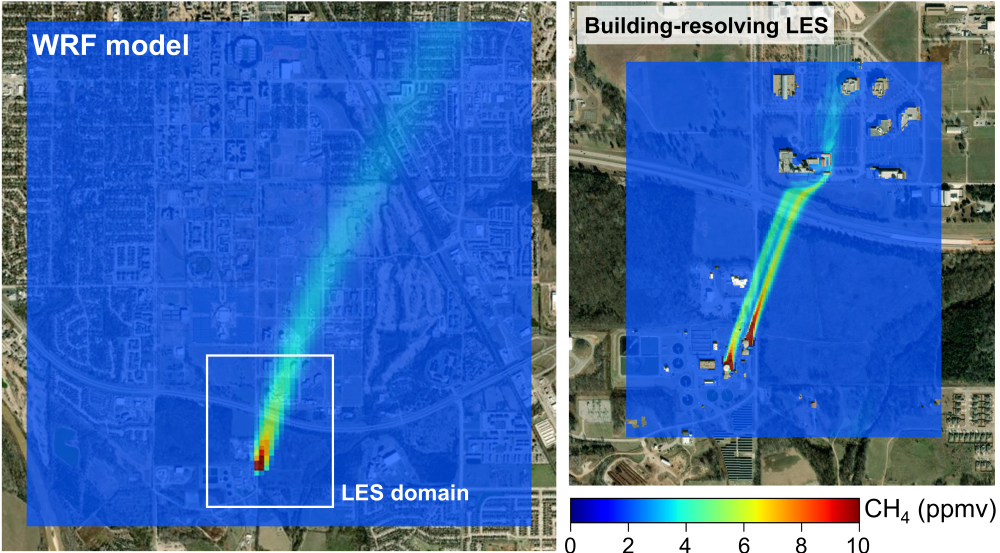 LES-based modeling of methane plumes from wastewater treatment plants